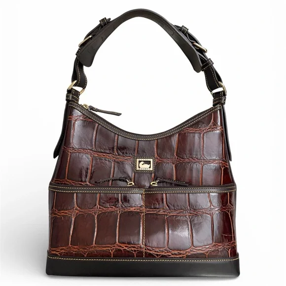 Dooney & Bourke Crocodile Leather Hobo Shoulder Bag Cognac - Picture 1 of 14
